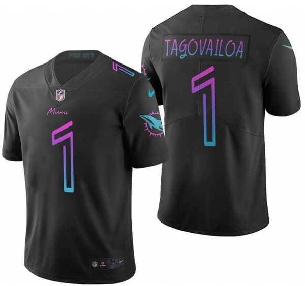 Men%27s Miami Dolphins #1 Tua Tagovailoa black vapor Limited Stitched Jersey Dyin